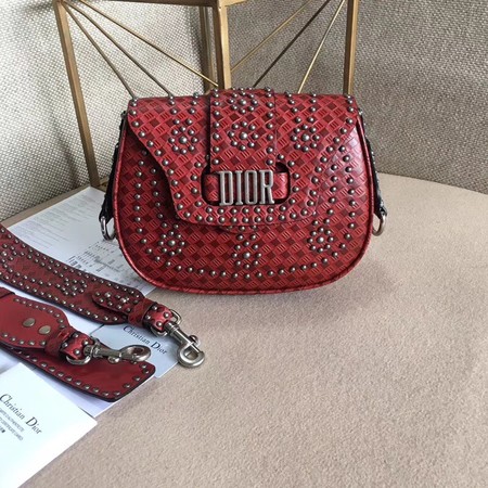 Dior D-Fence Saddle Bag in Studded Calfskin M6501 Red