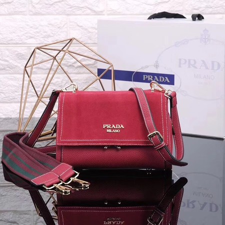 Prada Shoulder Bag Calfskin Leather P7397 Red