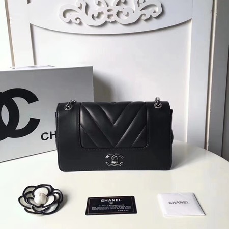 Chanel V Veins Calfskin Leather Flap Shoulder Bag 5692 Black