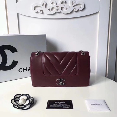 Chanel V Veins Calfskin Leather Flap Shoulder Bag 5692 Marroon