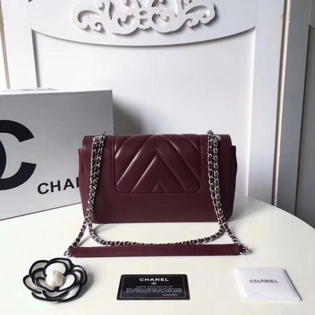 Chanel V Veins Calfskin Leather Flap Shoulder Bag 5692 Marroon