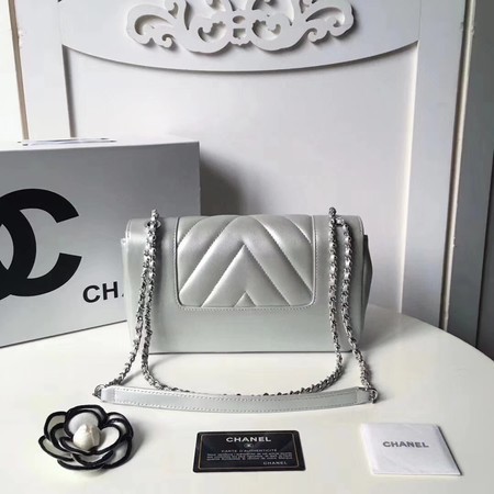 Chanel V Veins Calfskin Leather Flap Shoulder Bag 5692 Silver