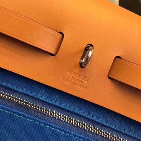 Hermes Herbag 31CM Original Canvas Leather & Calfskin 45987 Blue&Apricot