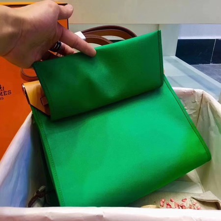 Hermes Herbag 31CM Original Canvas Leather & Calfskin 45987 Green&Apricot