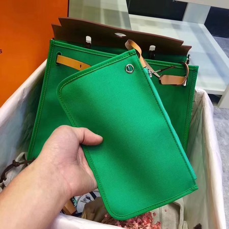 Hermes Herbag 31CM Original Canvas Leather & Calfskin 45987 Green&Apricot