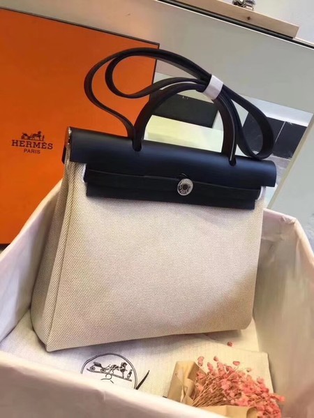 Hermes Herbag 31CM Original Canvas Leather & Calfskin 45987 Offwhite&Black