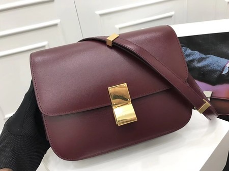 Celine Classic Box Flap Bag Original Calfskin Leather 3378 Wine