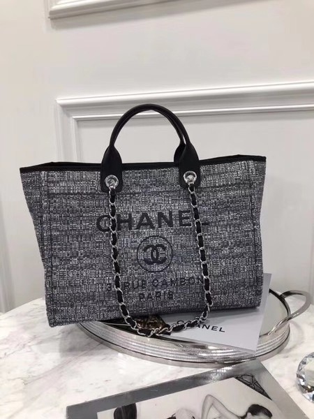 Chanel Original Canvas Leather Tote Shopping Bag 92298 Black