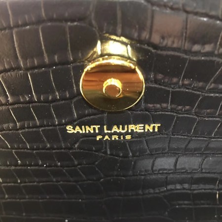 Yves Saint Laurent Crocodile Leather Shoulder Bag 1456 Black&Gold