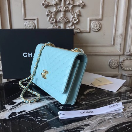 Chanel WOC Original Sheepskin Leather Shoulder Bag 33814 Skyblue