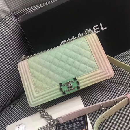 Boy Chanel Original Cannage Patterns Rainbow Bag 67086 Green