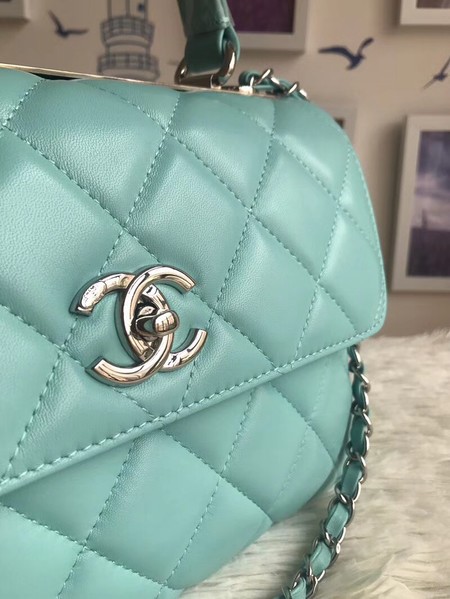 Chanel Original Sheepskin Leather Tote Bag A92236 light blue Gold Buckle