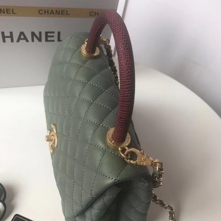 Chanel original Caviar leather flap bag top handle A92991 Blackish green