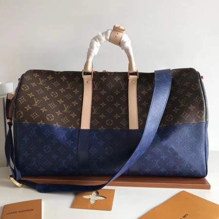 Louis Vuitton Monogram Macassar Canvas Keepall 50 Strap M43817 Blue & brown