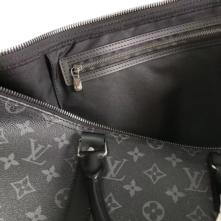 Louis Vuitton Monogram Macassar Canvas Keepall 50 Strap M43817 Silver&Black