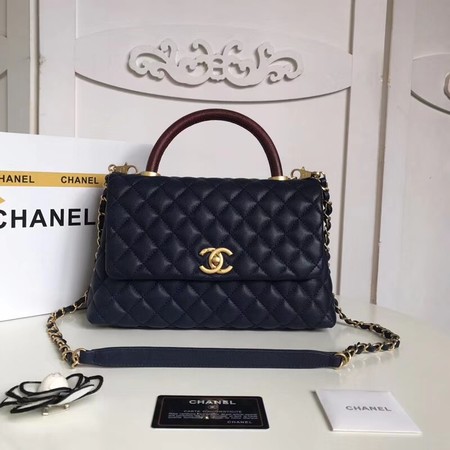 Chanel Classic Deep red Top Handle Bag Original Caviar Leather A92215 Royal Blue