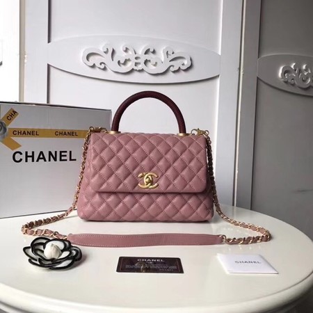 Chanel Classic Red Top Handle Bag Original Leather A92215 pink