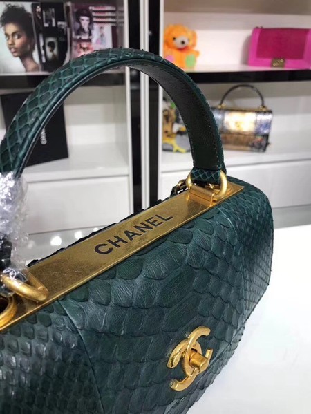 Chanel Original Snake skin Leather Tote Bag A92236 Blackish green