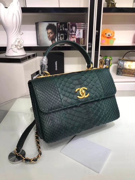 Chanel Original Snake skin Leather Tote Bag A92236 Blackish green