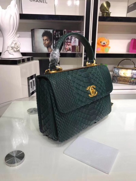 Chanel Original Snake skin Leather Tote Bag A92236 Blackish green