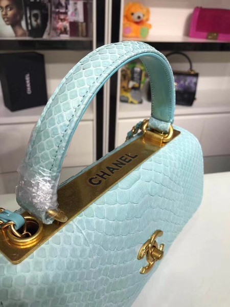 Chanel Original Snake skin Leather Tote Bag A92236 Light blue