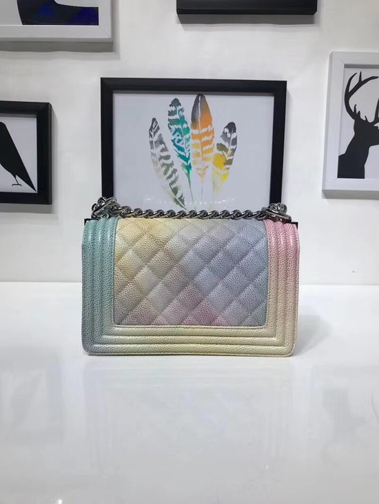 Boy Chanel Flap Shoulder Bag 67085 Original Caviar Cowhide 67085 Rainbow