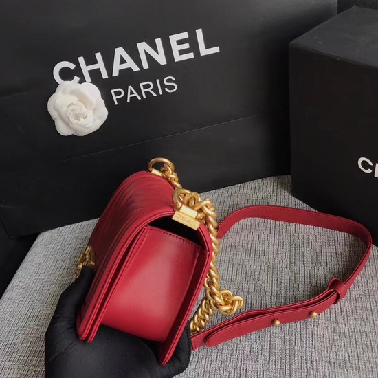 Chanel Le Boy Flap Shoulder Bag Original Calf leather A67085 deep red Gold Buckle