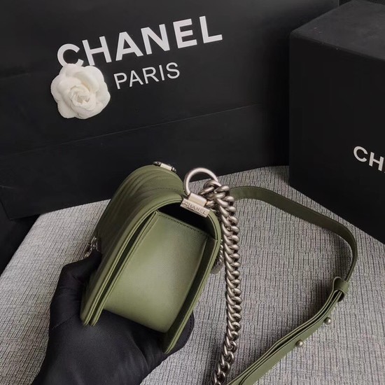 Chanel Le Boy Flap Shoulder Bag Original Calf leather A67085 green silver Buckle