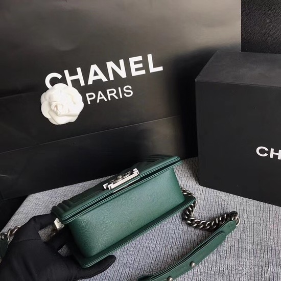 Chanel Le Boy Flap Shoulder Bag Original Caviar Leather P67085 Blackish green silver Buckle