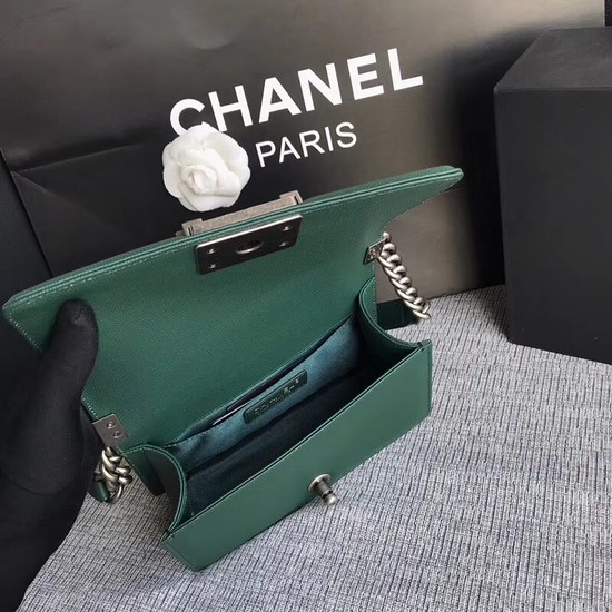 Chanel Le Boy Flap Shoulder Bag Original Caviar Leather P67085 Blackish green silver Buckle