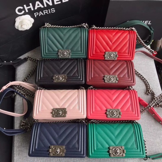 Chanel Le Boy Flap Shoulder Bag Original Caviar Leather P67085 Blackish green silver Buckle