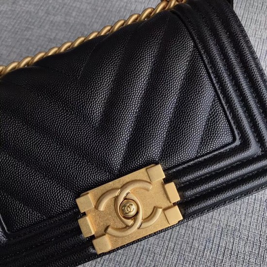 Chanel Le Boy Flap Shoulder Bag Original Caviar Leather P67085 black Gold Buckle