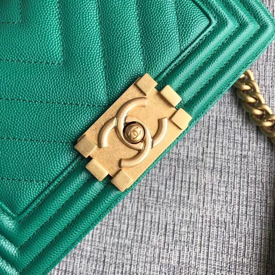 Chanel Le Boy Flap Shoulder Bag Original Caviar Leather P67085 green Gold Buckle