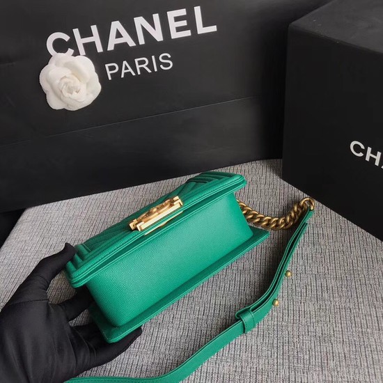 Chanel Le Boy Flap Shoulder Bag Original Caviar Leather P67085 green Gold Buckle