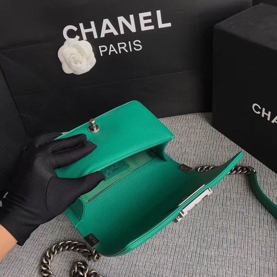 Chanel Le Boy Flap Shoulder Bag Original Caviar Leather P67085 green silver Buckle