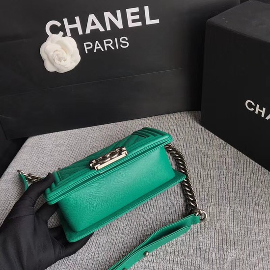 Chanel Le Boy Flap Shoulder Bag Original Caviar Leather P67085 green silver Buckle