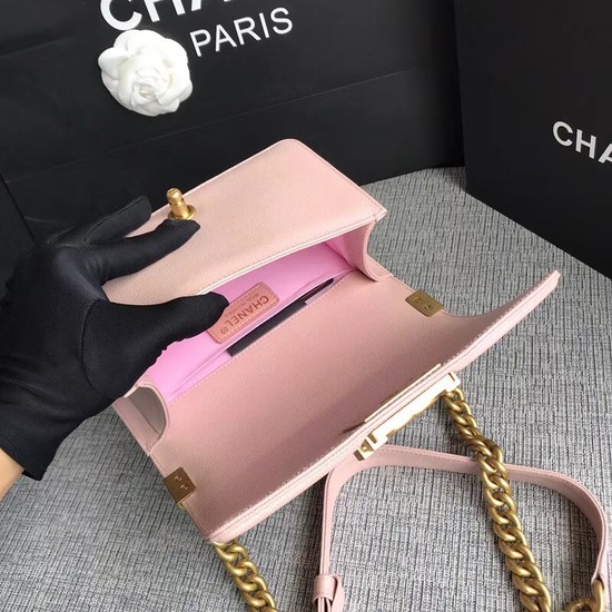 Chanel Le Boy Flap Shoulder Bag Original Caviar Leather P67085 pink Gold Buckle