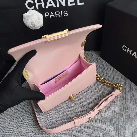 Chanel Le Boy Flap Shoulder Bag Original Caviar Leather P67085 pink Gold Buckle