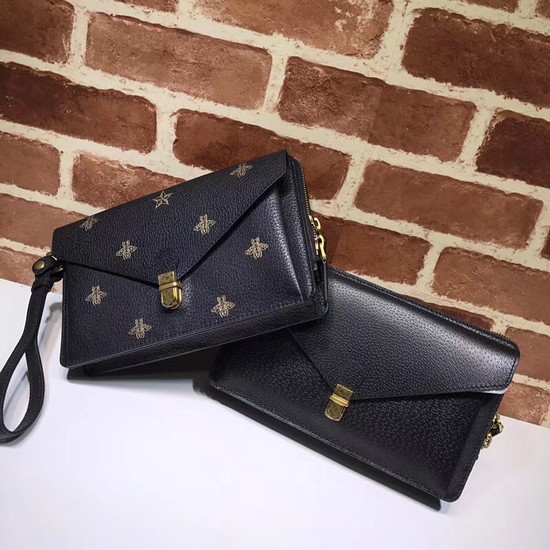 Gucci Calfskin Leather Shoulder Bag 495678 Black honeybee