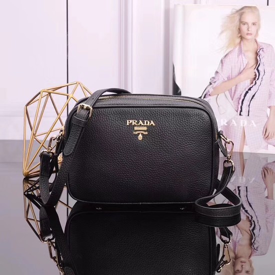 Prada Calfskin Leather Shoulder Bag 1BH082 black