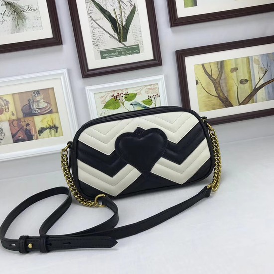 Gucci GG Marmont small matelasse shoulder bag 447632 Black&white