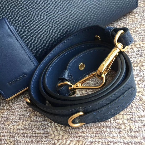 Prada Bibliotheque Handbag in Calf Leather 1BA156 dark blue