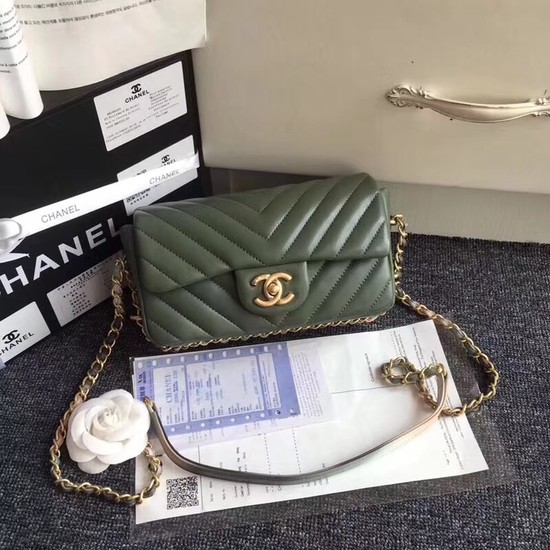 Chanel Flap Original Sheepskin Leather mini cross-body bag cf1116 green