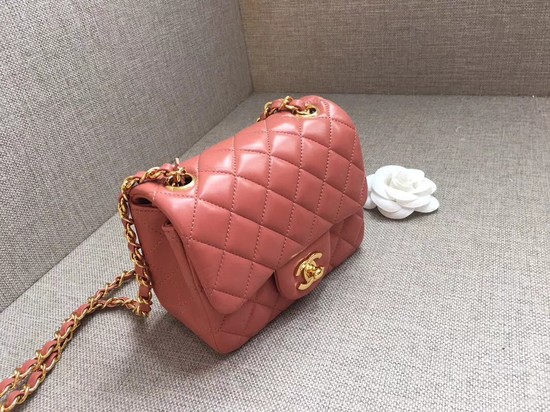 Chanel Classic MINI Flap Bag original Sheepskin Leather A1115 pink gold chain