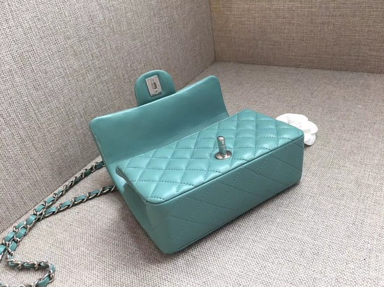 Chanel Classic MINI Flap Bag original Sheepskin Leather A1116 Light blue silver chain