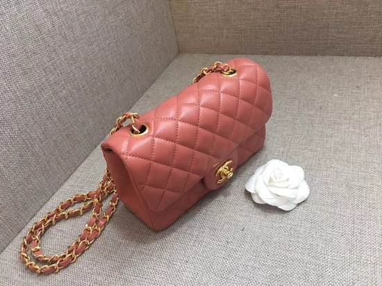 Chanel Classic MINI Flap Bag original Sheepskin Leather A1116 pink gold chain