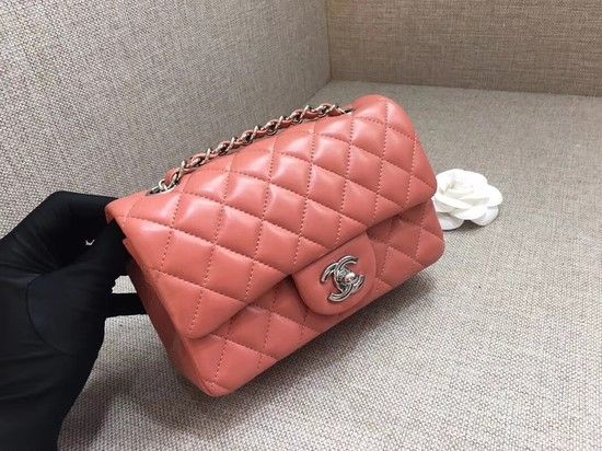 Chanel Classic MINI Flap Bag original Sheepskin Leather A1116 pink silver chain