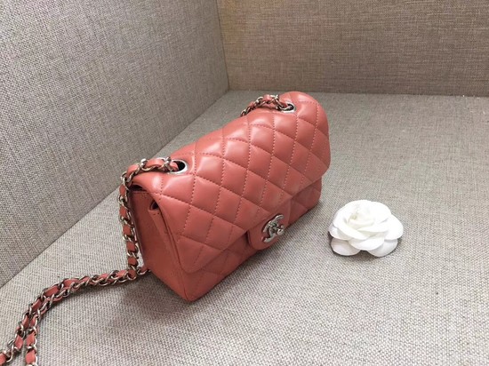 Chanel Classic MINI Flap Bag original Sheepskin Leather A1116 pink silver chain