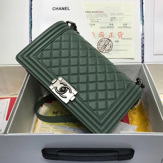 Chanel Leboy Original caviar leather Shoulder Bag A67086 green silver chain