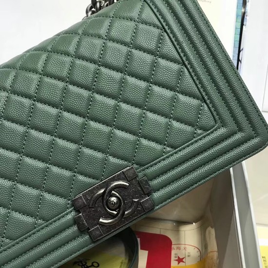 Chanel Leboy Original caviar leather Shoulder Bag A67086 green silver chain